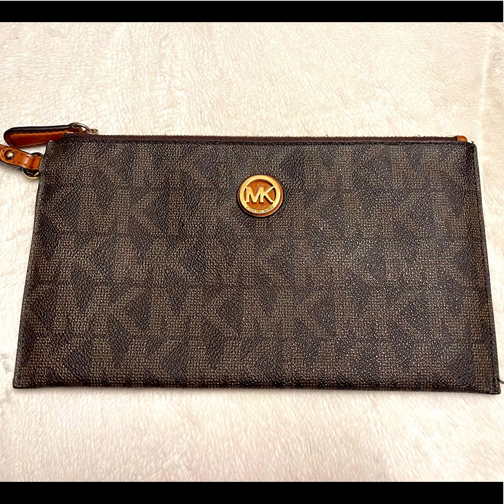 Brown and gold Michael Kors wristlet/wallet